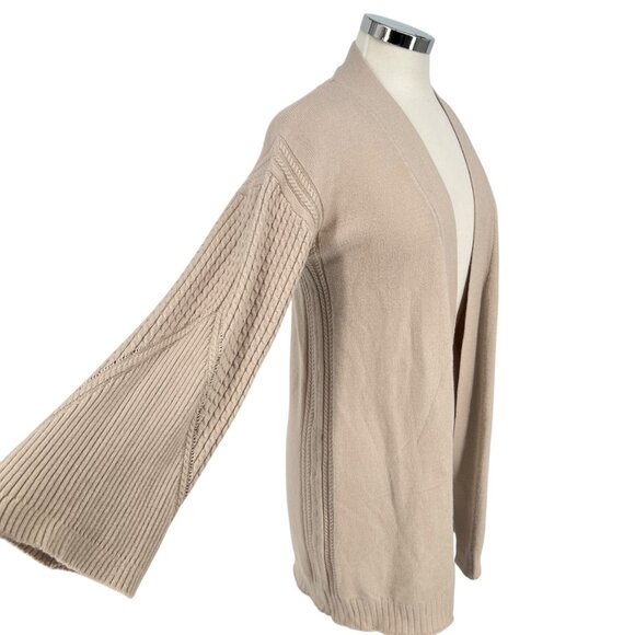 T Tahari Open Front Cardigan Sweater With Wide Sleeves Beige Size Small - Picture 4 of 12